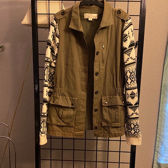 Vintage Jackets & Blazers - Vintage Havana Olive Jacket with Patterned Sleeves